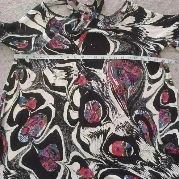 Free People Womens Drift Away Black Print Cold Shoulder Tunic Dress/ Top S - Picture 14 of 15